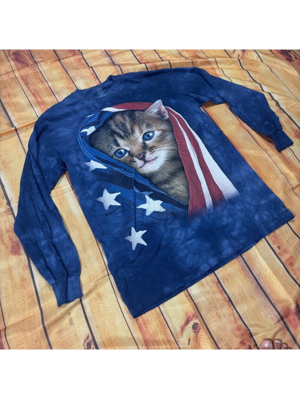 The Mountain Patriotic Kitten Long Sleeve T Shirt Blue